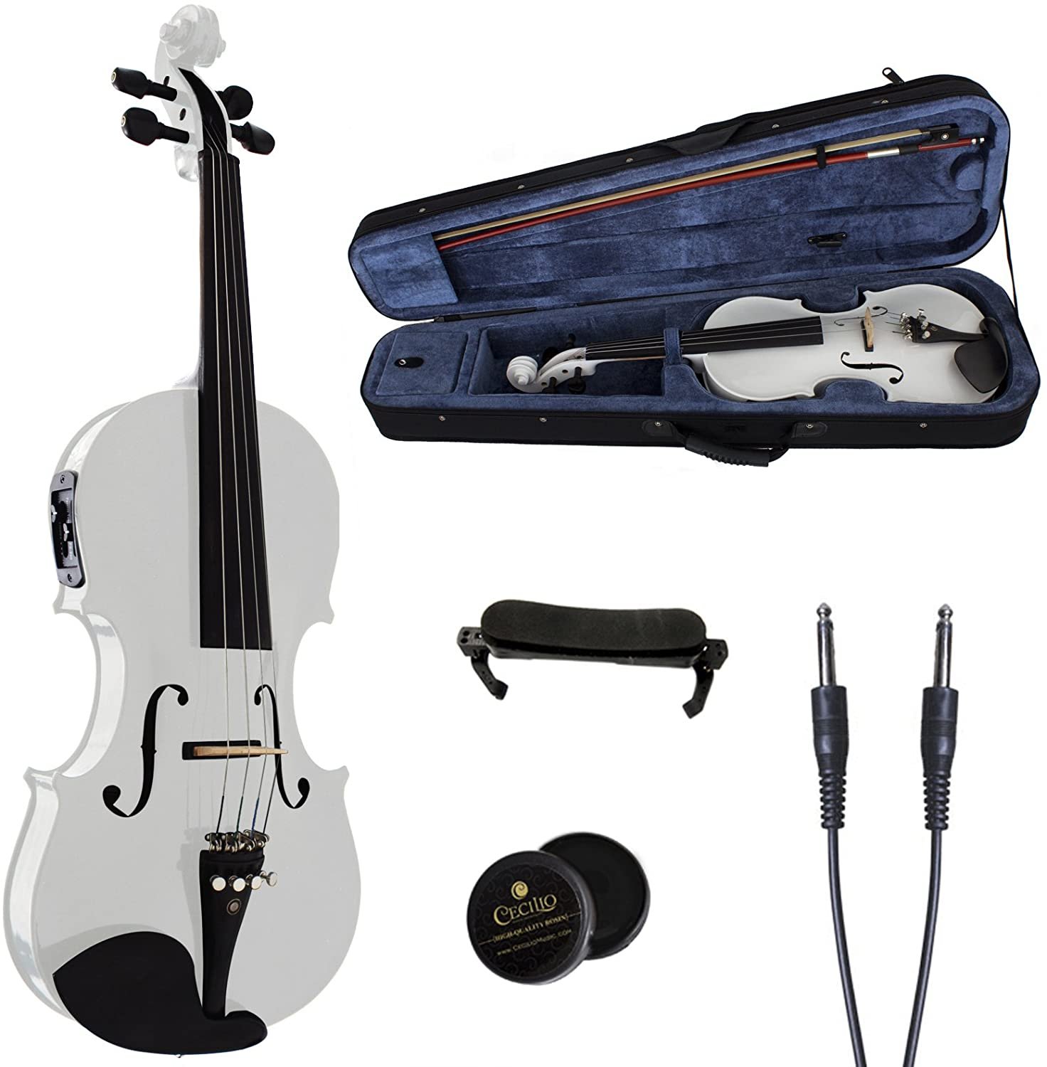 Cecilio 4/4 CVNAE-White Ebony Fitted Acoustic/Electric Violin in Pearl White